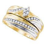 Yellow-Tone Sterling Silver Round Diamond Matching Wedding Ring Set 3/8 Cttw