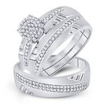 10k White Gold Round Diamond Cluster Matching Wedding Ring Set 1/3 Cttw