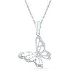 10k White Gold Round Diamond Butterfly Pendant 1/20 Cttw