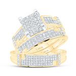 10k Yellow Gold Round Diamond Square Matching Wedding Ring Set 1/2 Cttw