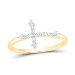 10k Yellow Gold Round Diamond Cross Ring 1/10 Cttw