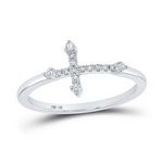 10k White Gold Round Diamond Cross Ring 1/10 Cttw