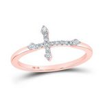 10k Rose Gold Round Diamond Cross Ring 1/10 Cttw