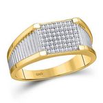 10k Yellow Gold Round Diamond Ribbed Square Cluster Ring 1/5 Cttw