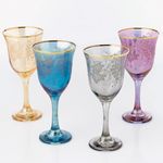 Set of 4 Multicolor Wine Goblets Grape Design