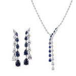 Silver Linear Bar Design with Blue and Clear CZ Pendant and Earring Set