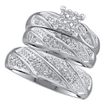 10K White Gold Diamond Cluster Trio Set 1/3 Cttw