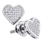 Sterling Silver Womens Round Diamond Heart Cluster Screwback Stud Earrings 1/10 Cttw