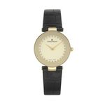 PALMIRA-Women%27s Giorgio Milano Stainless Steel Gold with Black Leather Strap