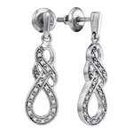 Sterling Silver Womens Round Diamond Infinity Dangle Screwback Earrings 1/8 Cttw