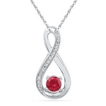 Sterling Silver Round Created Ruby Diamond Fashion Pendant 5/8 Cttw
