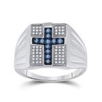 Sterling Silver Round Blue Diamond Cross Religious Ring 1/2 Cttw