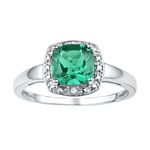 Sterling Silver Cushion Lab-Created Emerald Solitaire Diamond Ring 1-3/4 Cttw