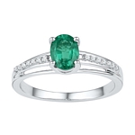 Sterling Silver Oval Lab-Created Emerald Solitaire Diamond Ring 1/2 Cttw