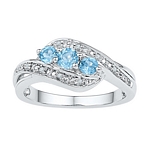 Sterling Silver Round Lab-Created Blue Topaz 3-Stone Ring 1/2 Cttw
