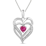 Sterling Silver Round Lab-Created Pink Sapphire Double Heart Pendant 3/4 Cttw